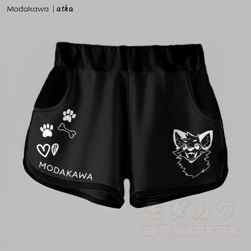 MODAKAWA X atka Gradient Cheerful Fox Graphic Shorts - Black - 5XL - image 7
