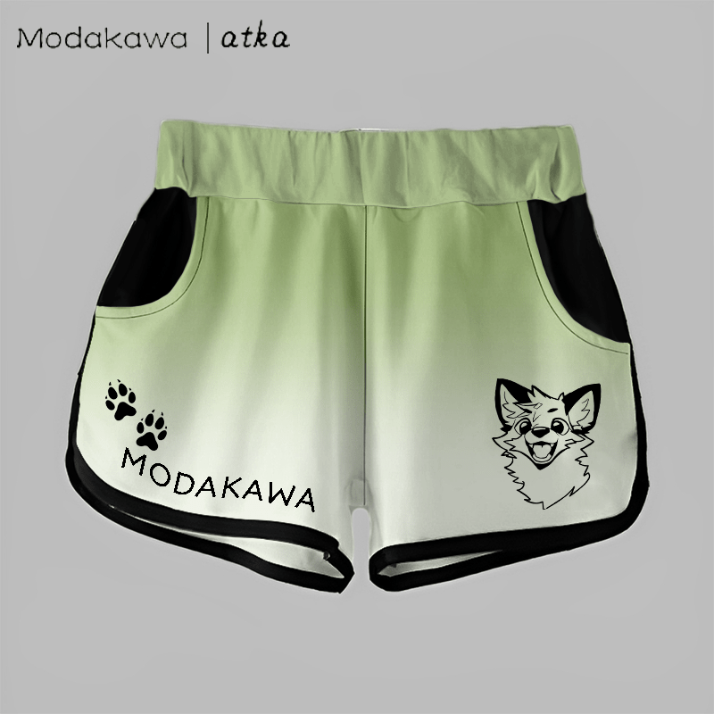 MODAKAWA X atka Fox Print Casual Shorts - Green&White - 5XL - image 7