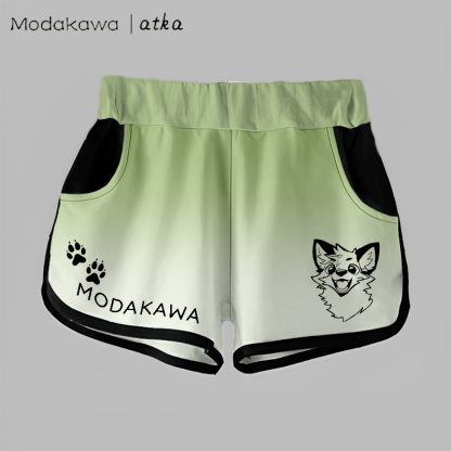 MODAKAWA X atka Fox Print Casual Shorts - Green&White - 5XL - image 7