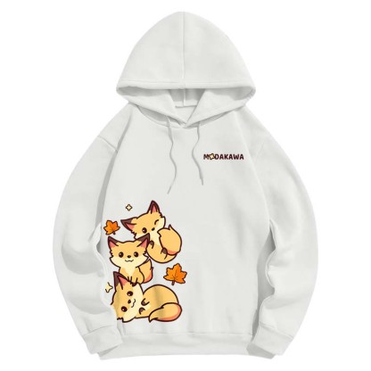 Modakawa Gradient Fox Letter Print Loose Hoodie - White - 6XL - image 5