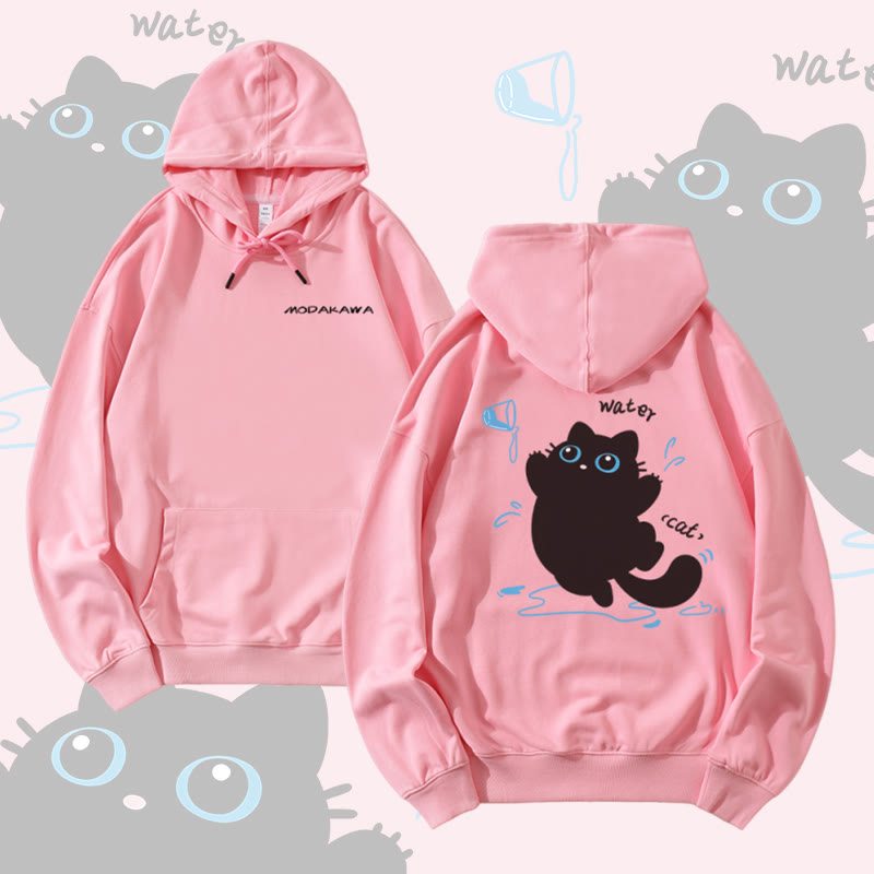 MODAKAWA Playful Black Cat Graphic Cotton-Blend Matching Hoodie - Pink - 5XL - image 2