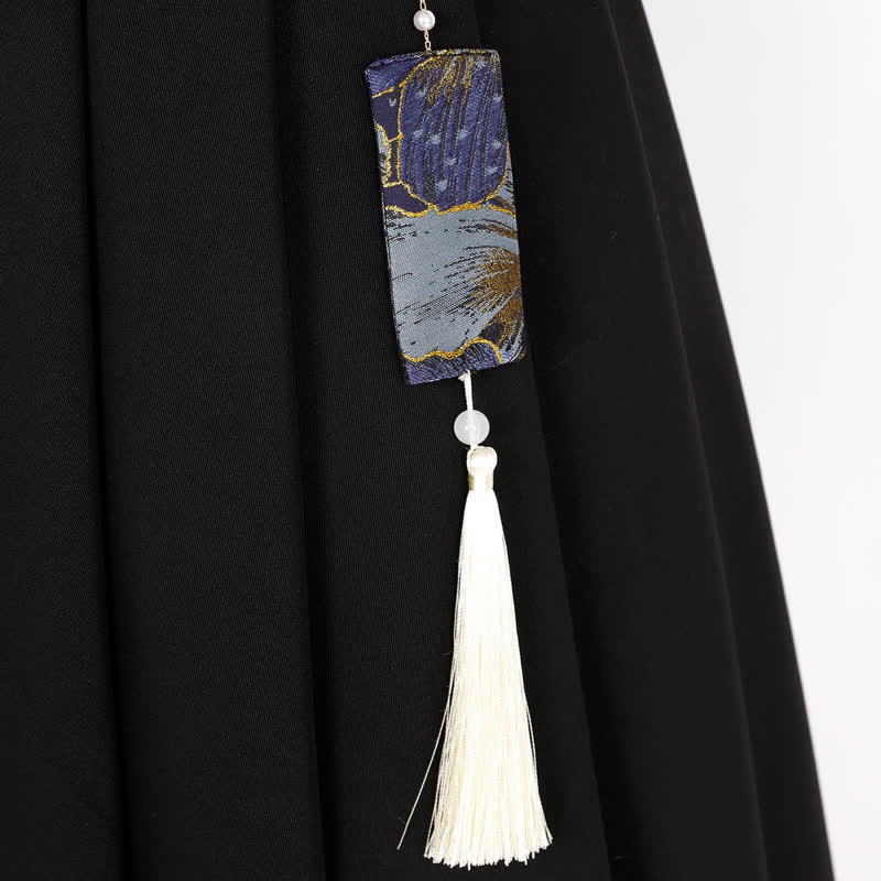 Vintage Lapel Floral Embroidery Button Splice Irregular Dress With Belt - image 9