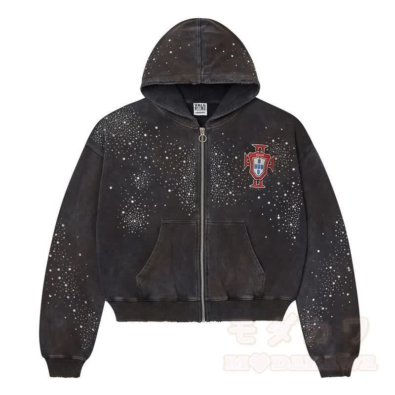 Y2K Vintage Letter Print Zip Up Hooded Jacket - Black C - 4XL - image 17