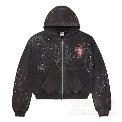 Y2K Vintage Letter Print Zip Up Hooded Jacket - Black C - 4XL - image 17