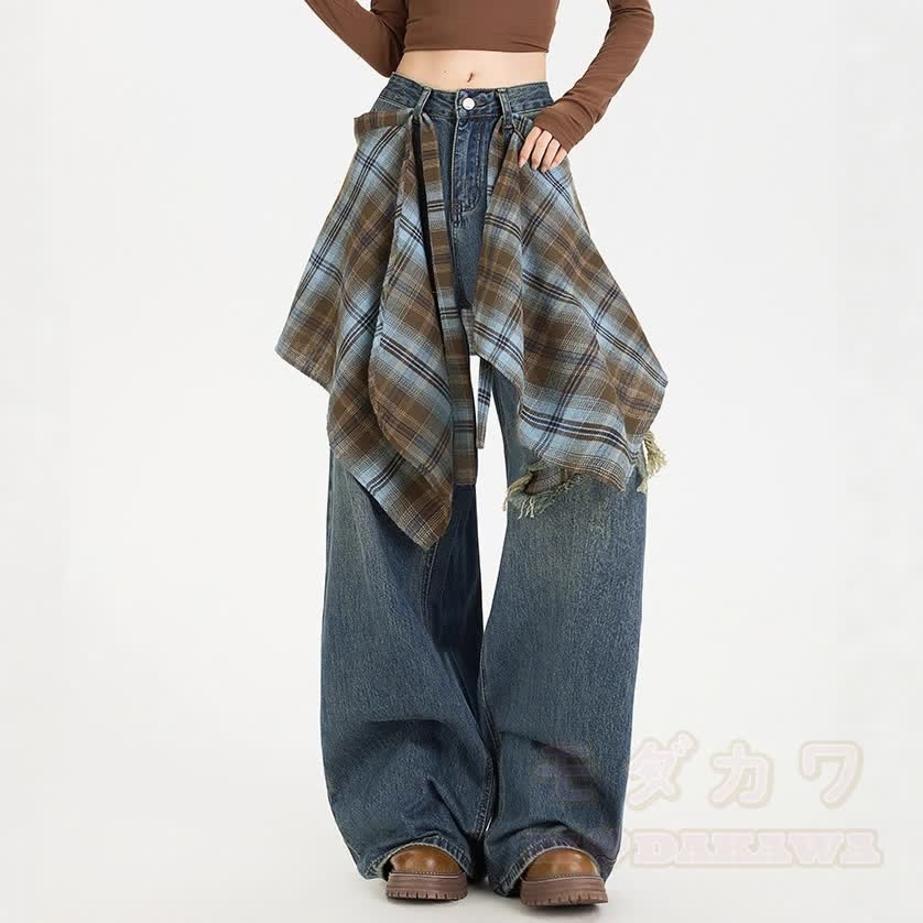 Graffiti Long Sleeves T-Shirt with Vintage Jeans Two Pieces Set - Pants - 2XL - image 3