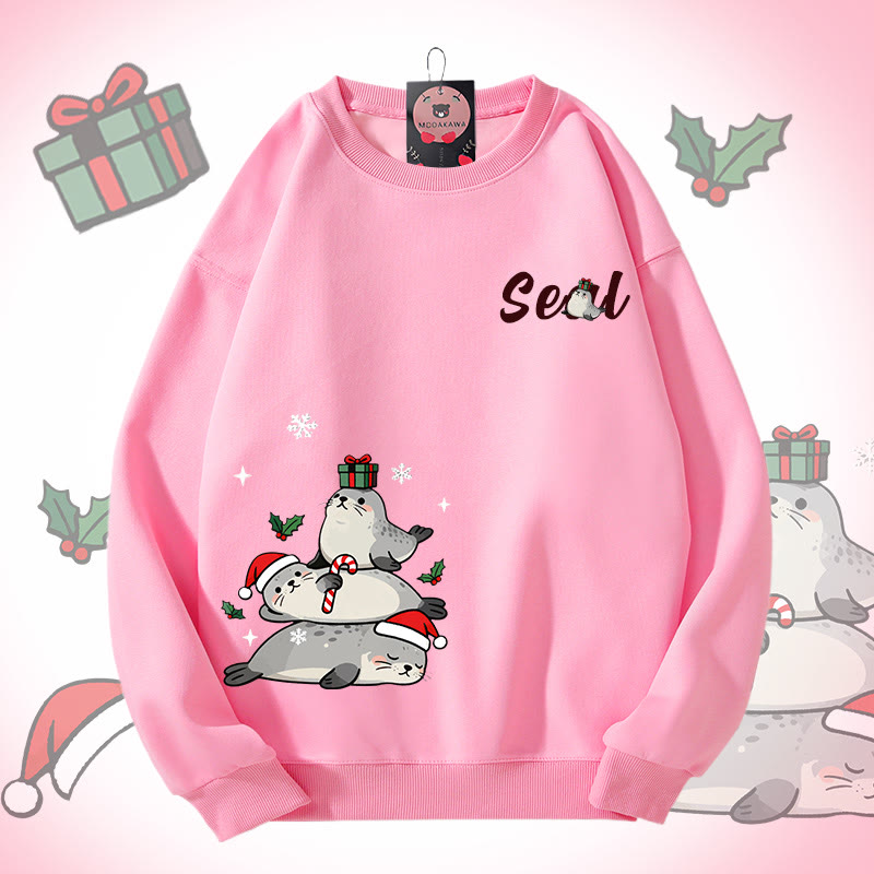MODAKAWA Christmas Seal Graphic Unisex Sweatshirt - Pink - 5XL - image 4