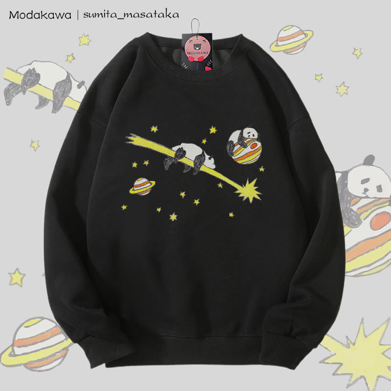MODAKAWA X sumita_masataka Panda In Space Graphic Unisex Sweatshirt - Black - 5XL - image 5
