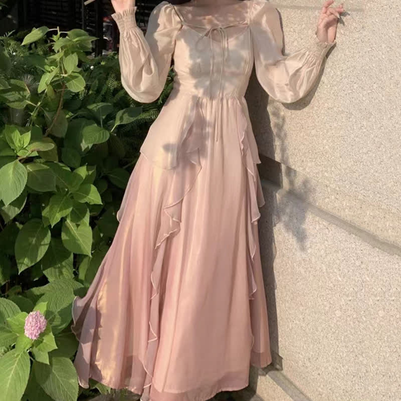 Cross Knit Sweater Flouncing A-line Slip Dress Matching Outfit - image 4