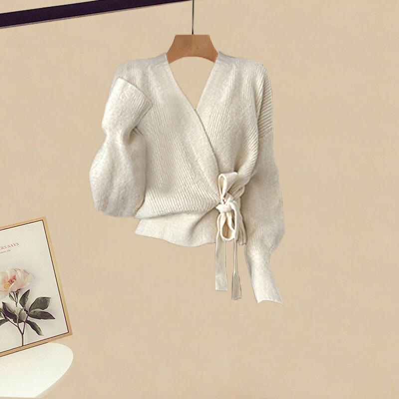 Knit Lace-up Cardigan Pocket Skirt Matching Outfit - Cardigan - 3XL - image 3