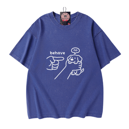 BEHAVE NO Puppy Graphic Modakawa Vintage Washed 100% Cotton T-shirt - Blue - 5XL - image 4