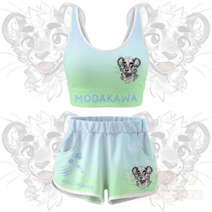 MODAKAWA X atka Tiger Graphic Crop Tank Sport Top Shorts Bikini Matching Outfit - Green Set - 5XL - image 10