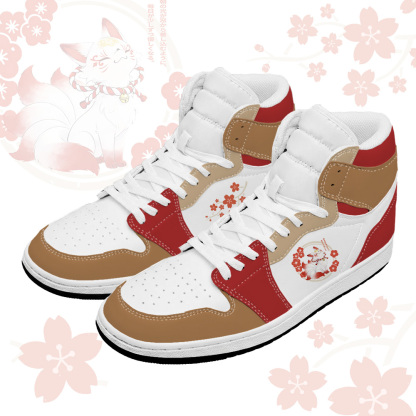 Sakura Nine Tailed Fox Graphic Modakawa High Top Canvas Shoes - Brown & Red - 48 - image 2