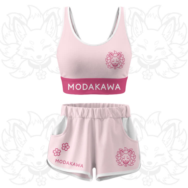 Nine Tailed Fox Graphic Crop Tank Sport Top Shorts Modakawa Matching Outfit - Pink Set - 5XL - image 12