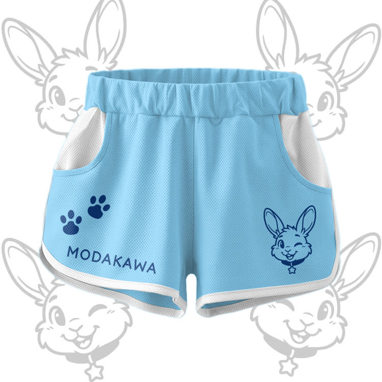Wink Bunny Graphic Crop Tank Sport Top Shorts Bikini Modakawa Matching Outfit - Blue Shorts - 5XL - image 8