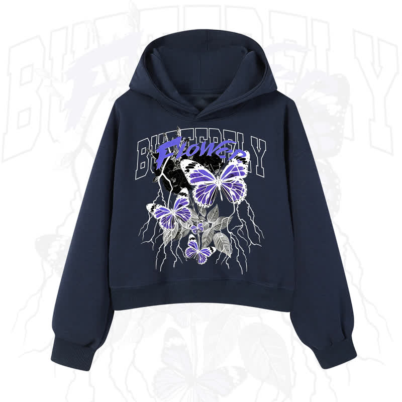 MODAKAWA BUTTERFLY FLOWER Cropped Cotton Hoodie - Navy Blue - 3XL - image 10