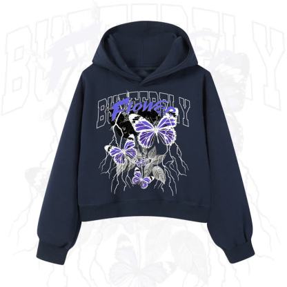 MODAKAWA BUTTERFLY FLOWER Cropped Cotton Hoodie - Navy Blue - 3XL - image 10