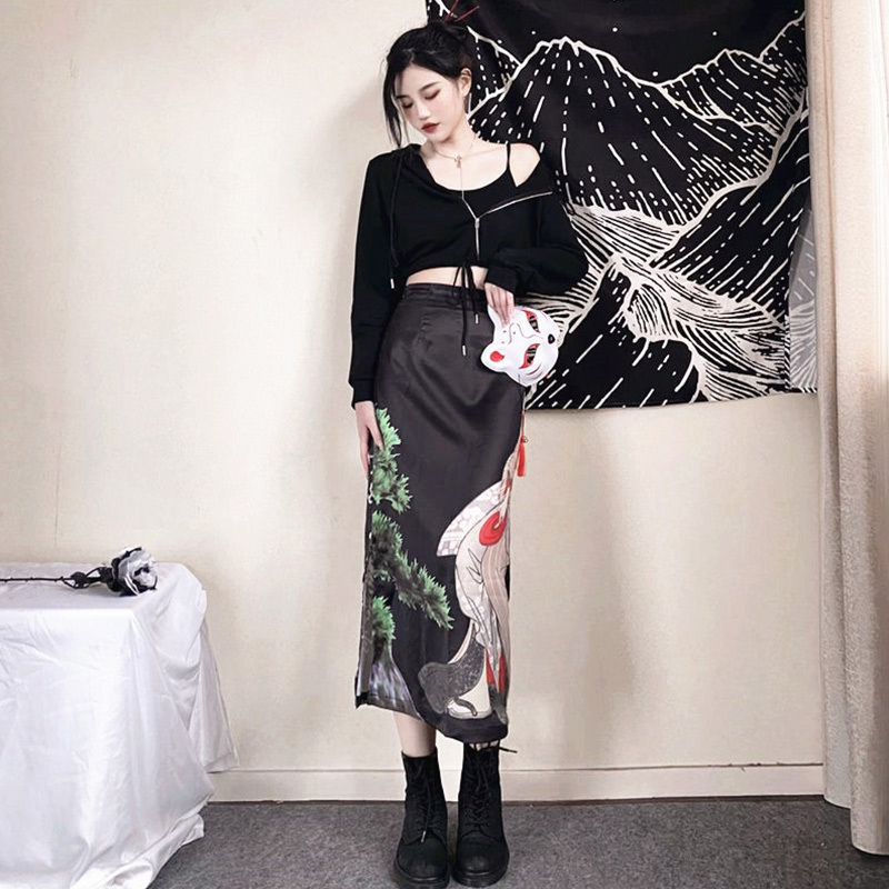 Vintage Fox Print Split Skirt - image 9