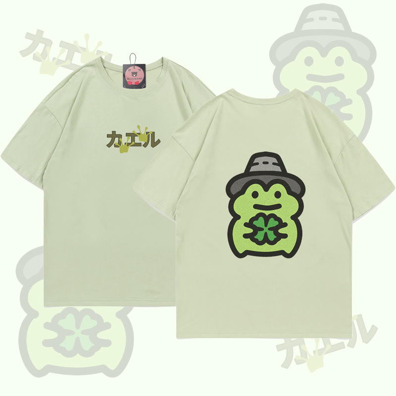 Four-Leaf Clover Frog Graphic T-shirt - Green - 5XL - image 4