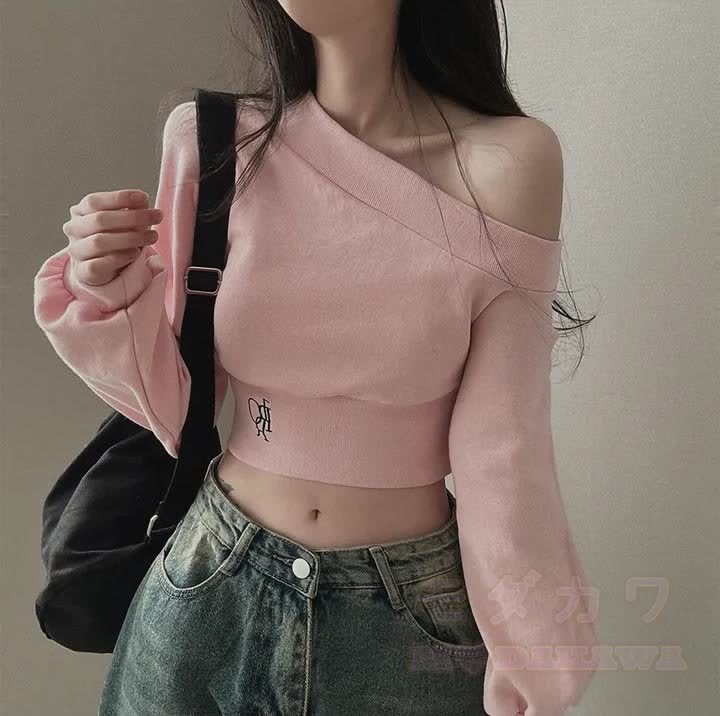 One-Shoulder Waist-Slimming Long Sleeve Sweatshirt - Pink - XL - image 6
