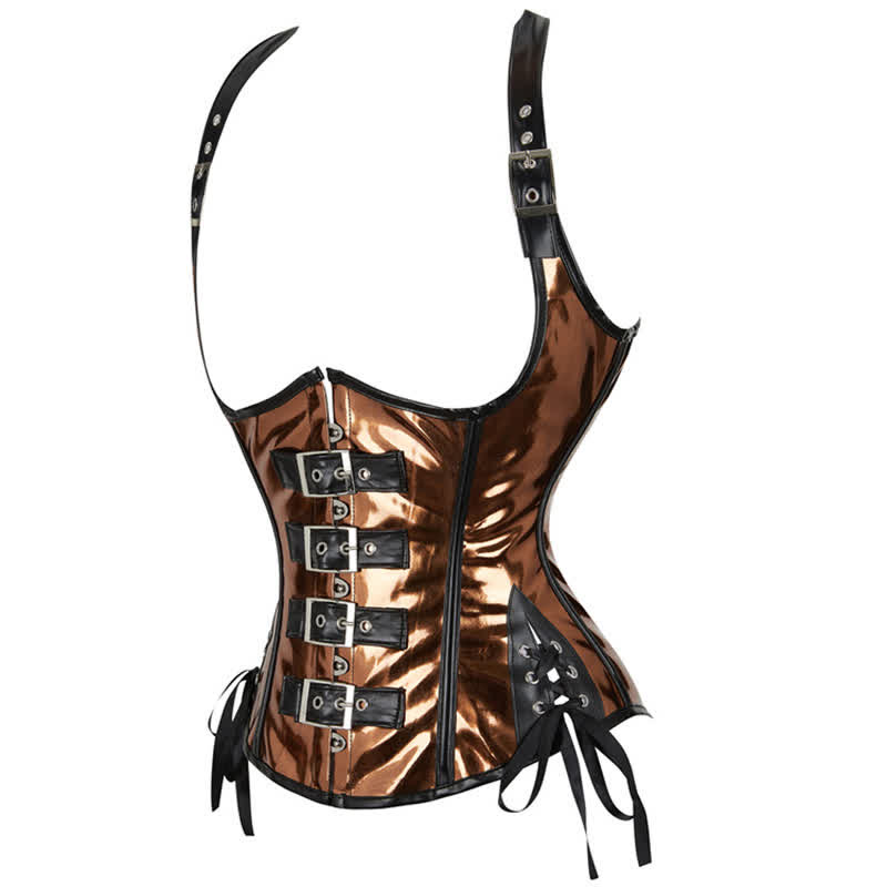 Steampunk Halter Lace Up PU Corset Tops - image 11