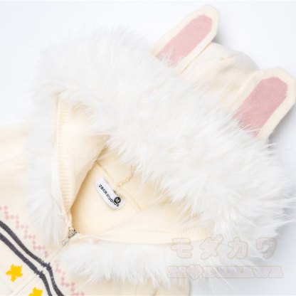 High Quality Sweet Rabbit Print Ear Hooded Zip Up Knit Cardigan - image 9