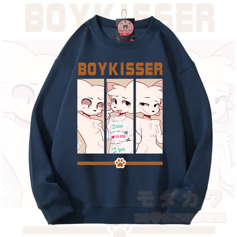 MODAKAWA X zarckets BOYKISSER Fox Graphic Unisex Sweatshirt - Navy Blue - 3XL - image 4