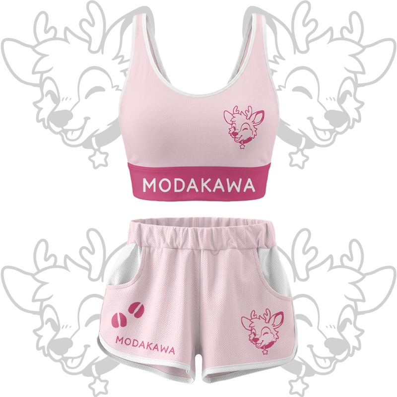 Deer Graphic Crop Tank Sport Top Shorts Bikini Modakawa Matching Outfit - Pink Set - 5XL - image 12