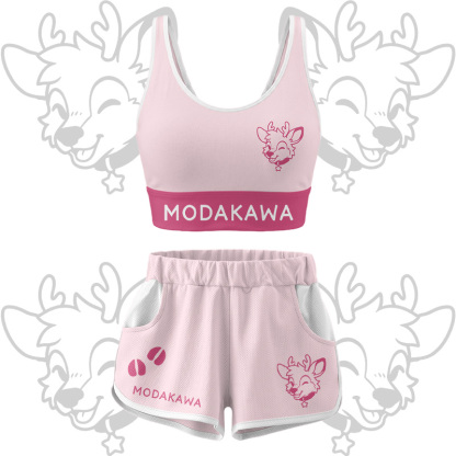 Deer Graphic Crop Tank Sport Top Shorts Bikini Modakawa Matching Outfit - Pink Set - 5XL - image 12
