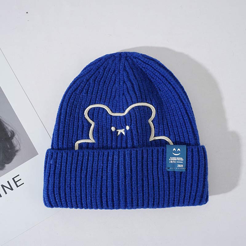 Cartoon Bear Embroidery Knit Hat - Blue - M(54-58cm) - image 14