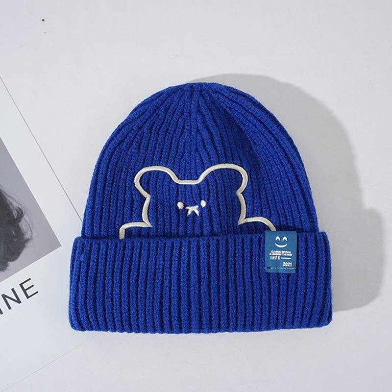 Cartoon Bear Embroidery Knit Hat - Blue - M(54-58cm) - image 14