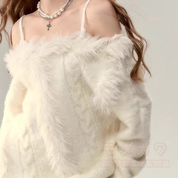 French Off-Shoulder Long Sleeves Knit Sweater - image 6