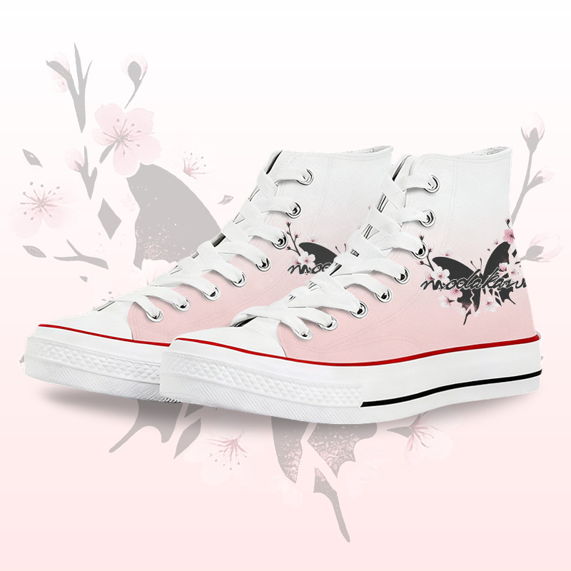 Butterfly Graphic Modakawa Gradient High Top Canvas Shoes - Pink & White - 45 - image 6