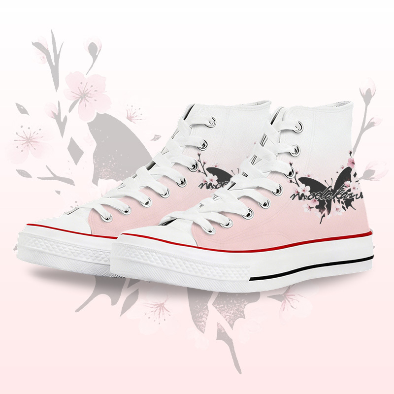 Butterfly Graphic Modakawa Gradient High Top Canvas Shoes - Pink & White - 45 - image 6