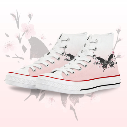 Butterfly Graphic Modakawa Gradient High Top Canvas Shoes - Pink & White - 45 - image 6