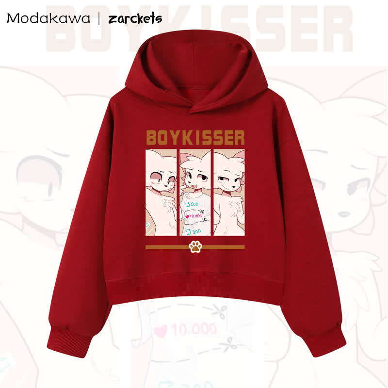 MODAKAWA X zarckets BOYKISSER Cat Graphic Cropped Cotton Hoodie - Red - 3XL - image 11