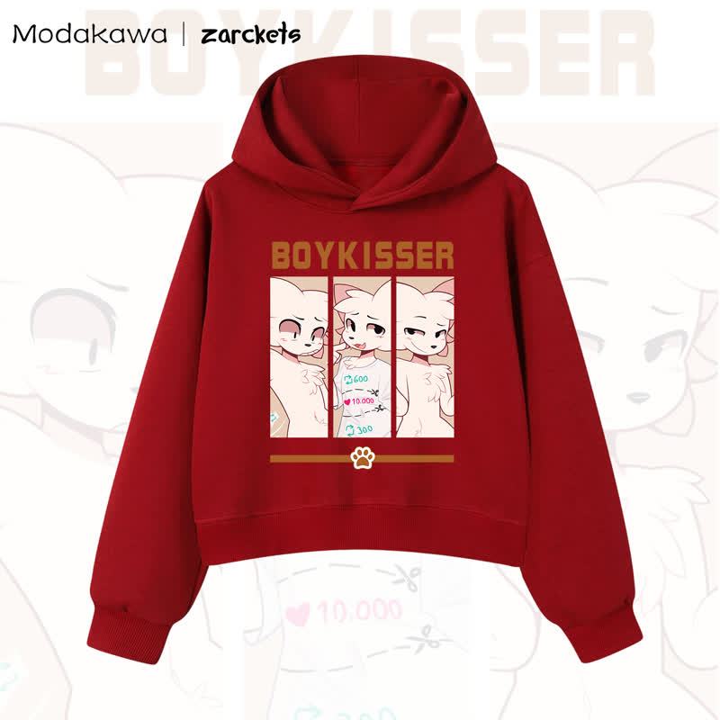MODAKAWA X zarckets BOYKISSER Cat Graphic Cropped Cotton Hoodie - Red - 3XL - image 11