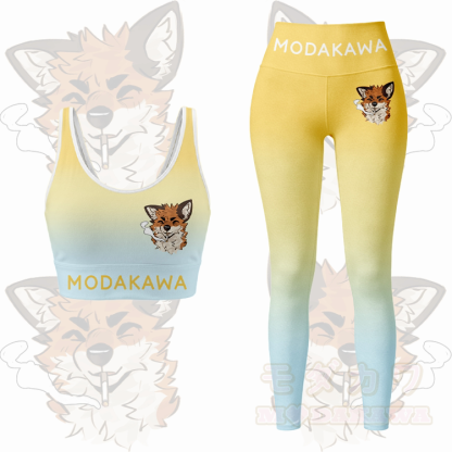 MODAKAWA X atka Smoking Fox Graphic Gradient Sports Bra Top Leggings Matching Outfit - Yellow Set - 5XL - image 12