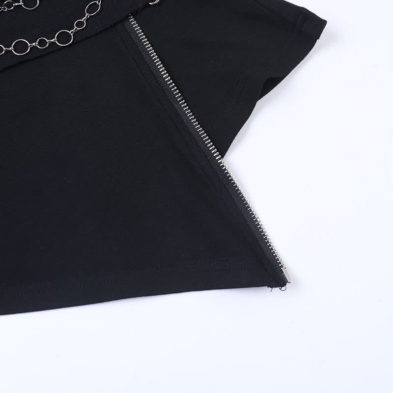 Gothic Draped Collar Sleeveless Top With Metal Chain Decor - image 7