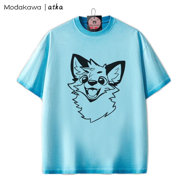MODAKAWA X atka Fox Graphic Unisex Vintage Washed T-Shirt - Blue - 2XL - image 5