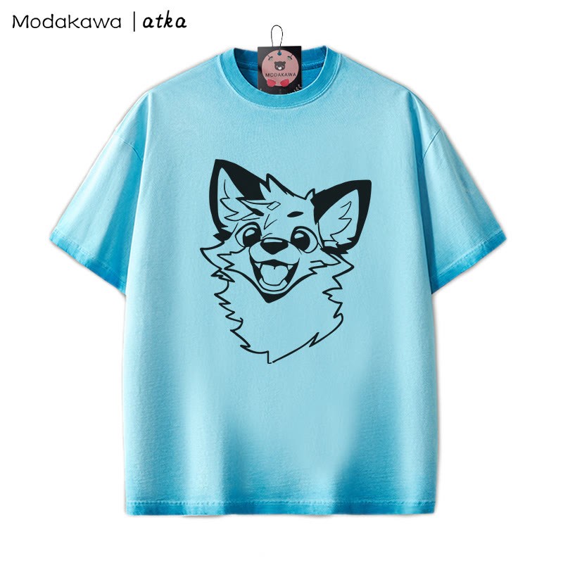MODAKAWA X atka Fox Graphic Unisex Vintage Washed T-Shirt - Blue - 2XL - image 5