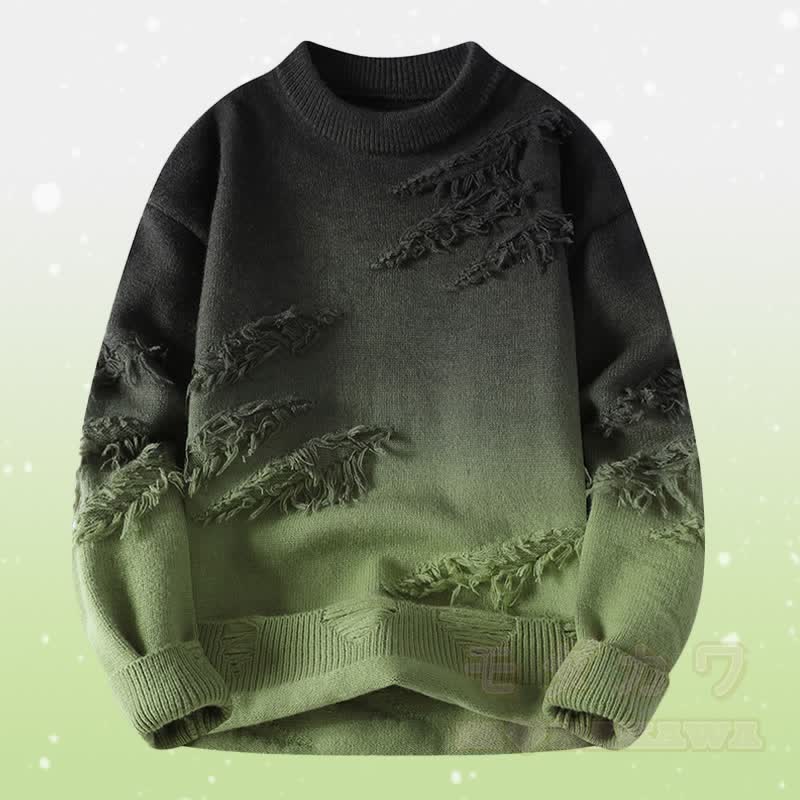 Gradient Knit Ripped Sweater Fleece Lined Pants Two Pieces - Green Sweater - 4XL - image 9