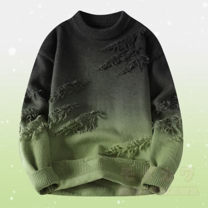 Gradient Knit Ripped Sweater Fleece Lined Pants Two Pieces - Green Sweater - 4XL - image 9