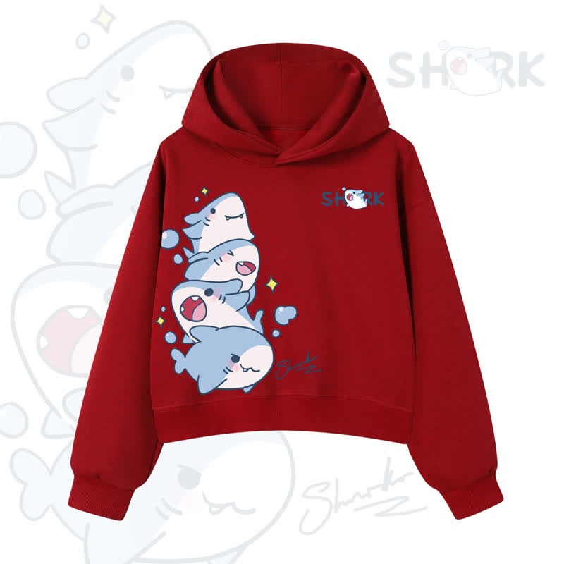 MODAKAWA Bubble Sharks Graphic Cropped Cotton Hoodie - Red - 3XL - image 12