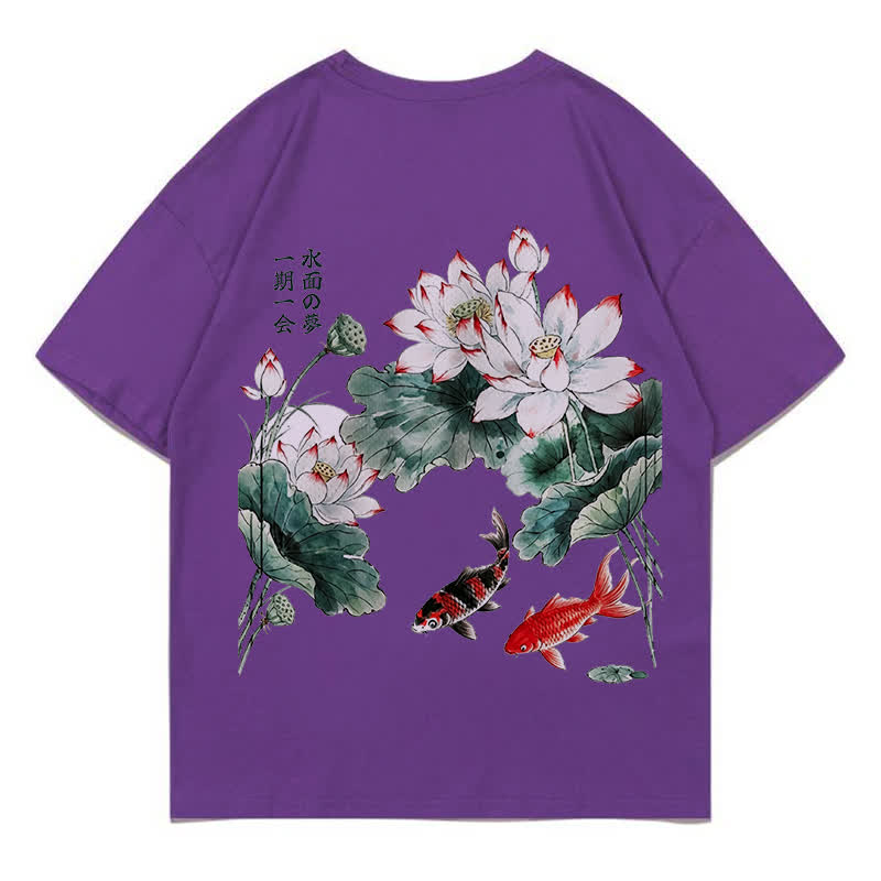 MODAKAWA Flower Fish Print Loose Summer Short Sleeve T-Shirt - Purple - 5XL - image 14