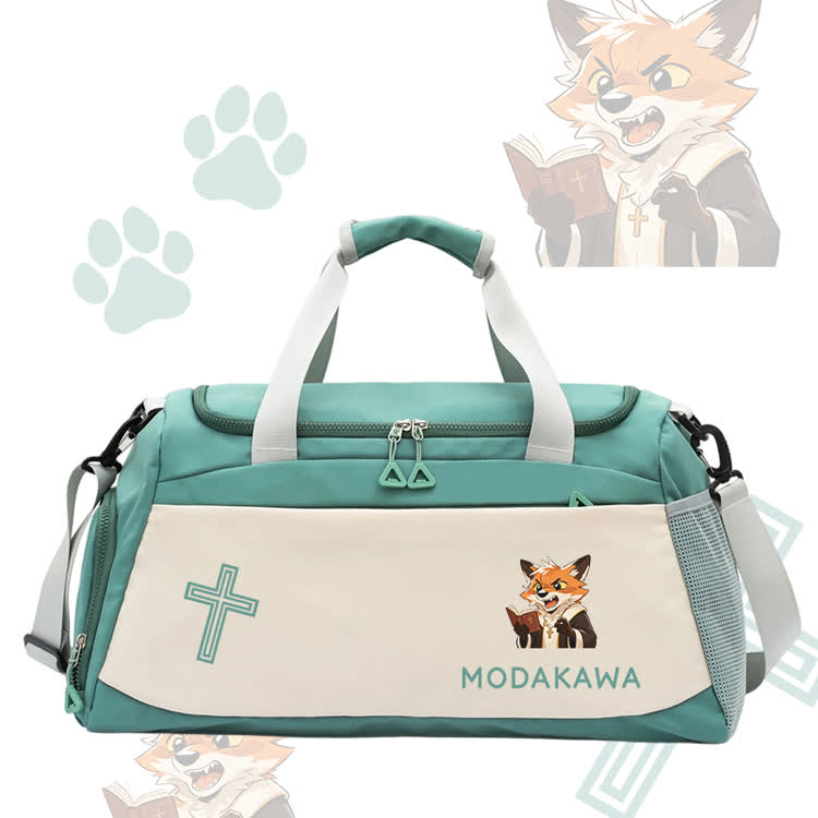 Fox Reading Book Graphic Modakawa Large Capacity Sports Gym Duffel Bag - Green - 55*28*26 cm - image 5
