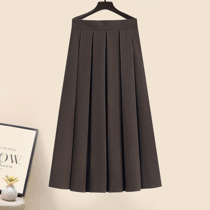 V-neck Cardigan Sweater Bow Tie Shirt Pleated Skirt Three Pieces Set - Skirt - XL - image 5