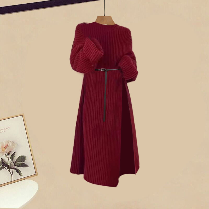 Knit Sweater Dress Vintage Flower Horse-face Skirt Matching Outfit - Sweater Dress - XL - image 2
