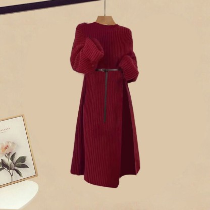 Knit Sweater Dress Vintage Flower Horse-face Skirt Matching Outfit - Sweater Dress - XL - image 2