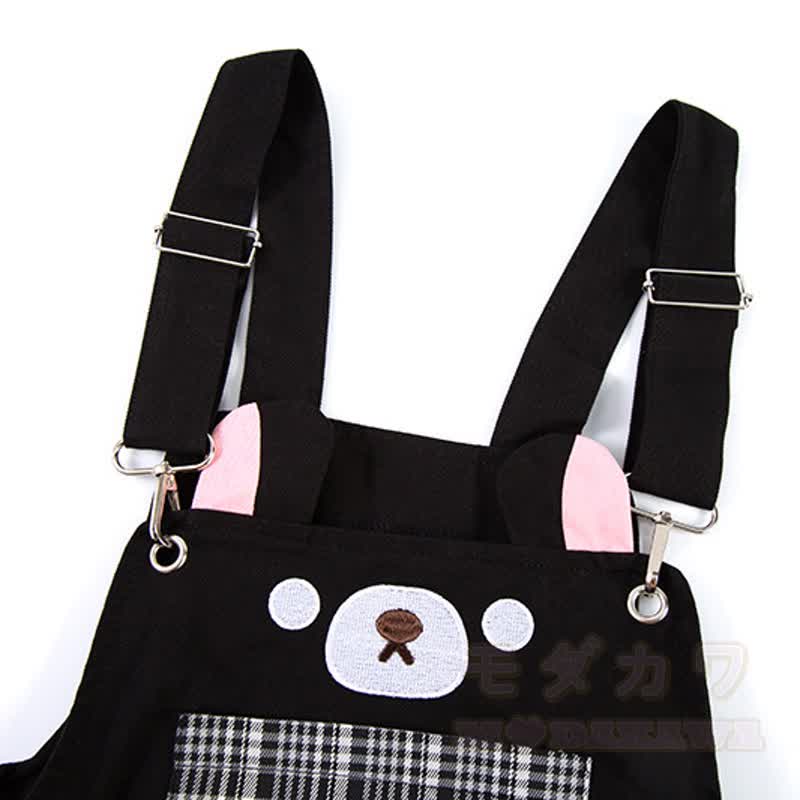 High Quality Durable Press Bear Embroidery Pendant Plaid Overalls - image 10