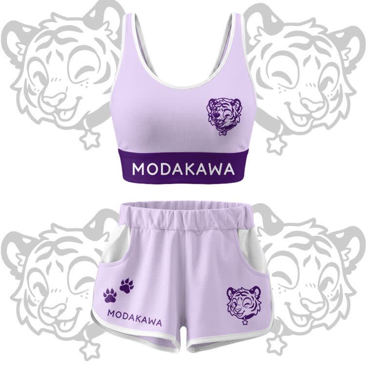 Happy Tiger Graphic Crop Tank Sport Top Shorts Bikini Modakawa Matching Outfit - Purple Set - 5XL - image 13